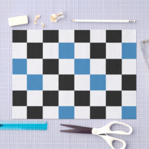 Blue Black White Chequered Pattern Design  Tissue Paper