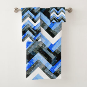 Blue Black White Chevron Textured  Bath Towel Set