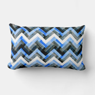 Blue Black White Chevron Textured Lumbar Pillow
