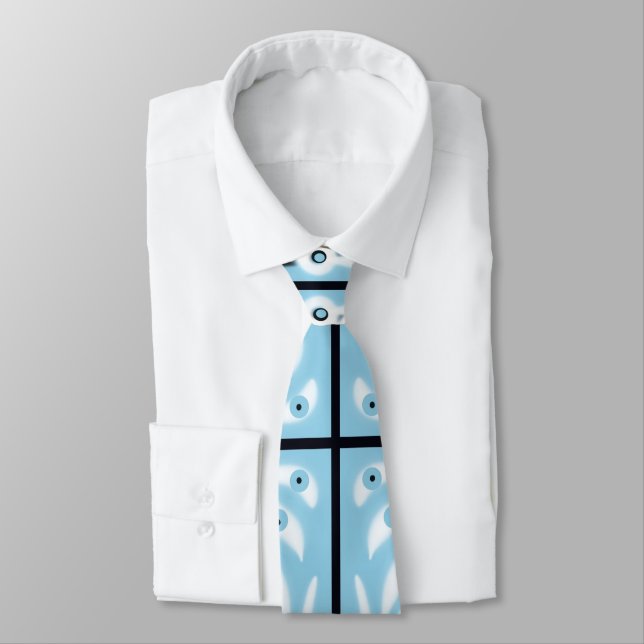 Blue Black White Curvy Abstract Pattern  Tie (Tied)