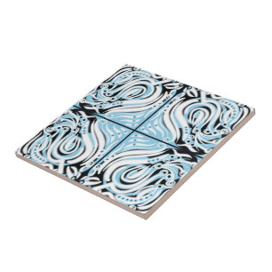 Blue Black White Curvy Abstract Pattern  Tile