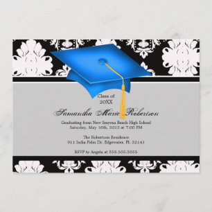Blue, Black, White, Custom Graduation Invitation