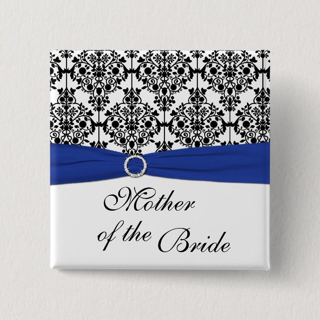 Blue Black White Damask Mother of the Bride Pin (Front)
