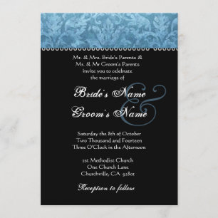Blue Black White Damask Wedding Invitation