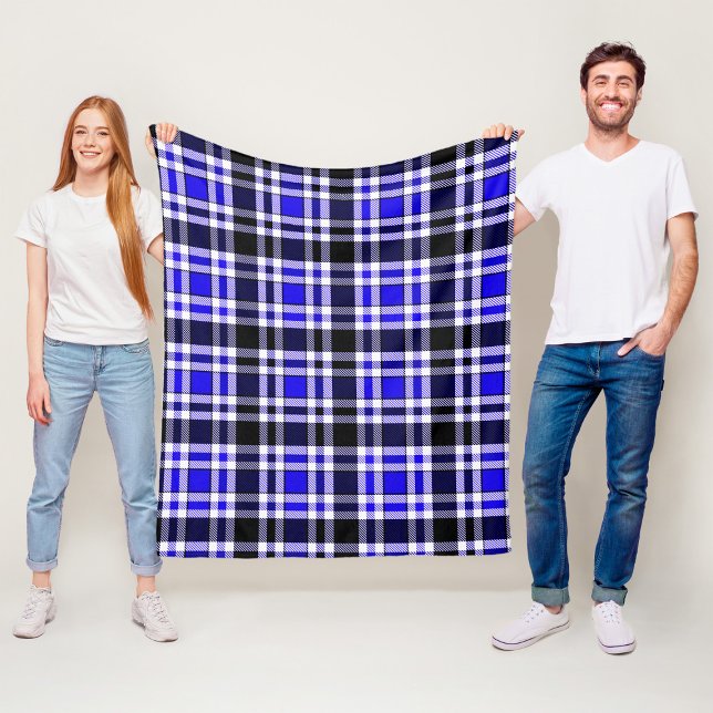 Blue Black White Flannel Tartan Pattern Design  Fleece Blanket (Creator Uploaded)
