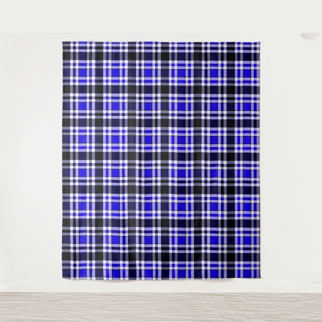 Blue Black White Flannel Tartan Pattern Design  Tapestry (Front)