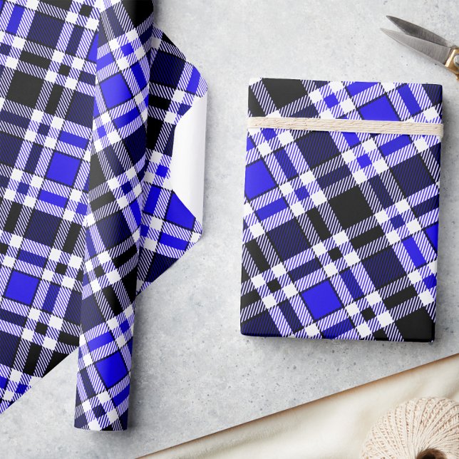 Blue Black White Flannel Tartan Pattern Design  Wrapping Paper (Creator Uploaded)