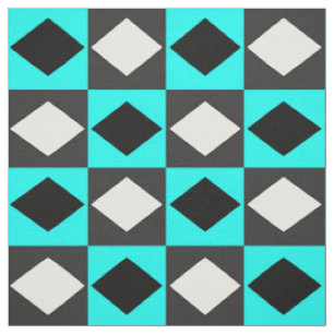 Blue Black White Geometric Rhombus Diamond Fabric