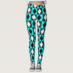 Blue Black White Geometric Rhombus Diamond Leggings