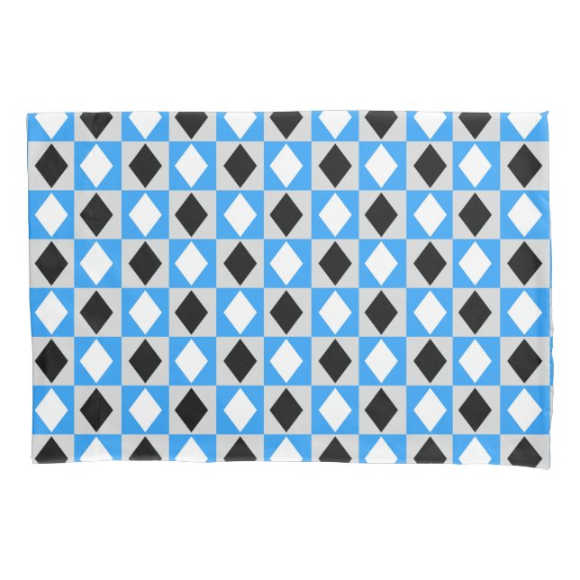Blue Black White Geometric Rhombus Diamond Pillowcase (Front)