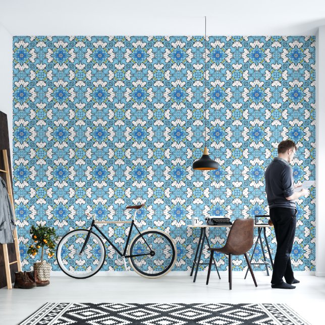 blue Black White Great Dane Wallpaper  (Living Room)