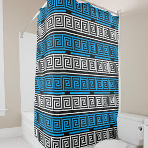 Blue Black White Greek Key Fret Pattern Design