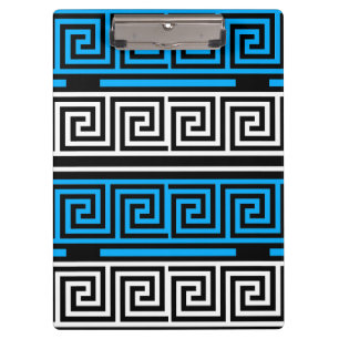 Blue Black White Greek Key Fret Pattern Design Clipboard