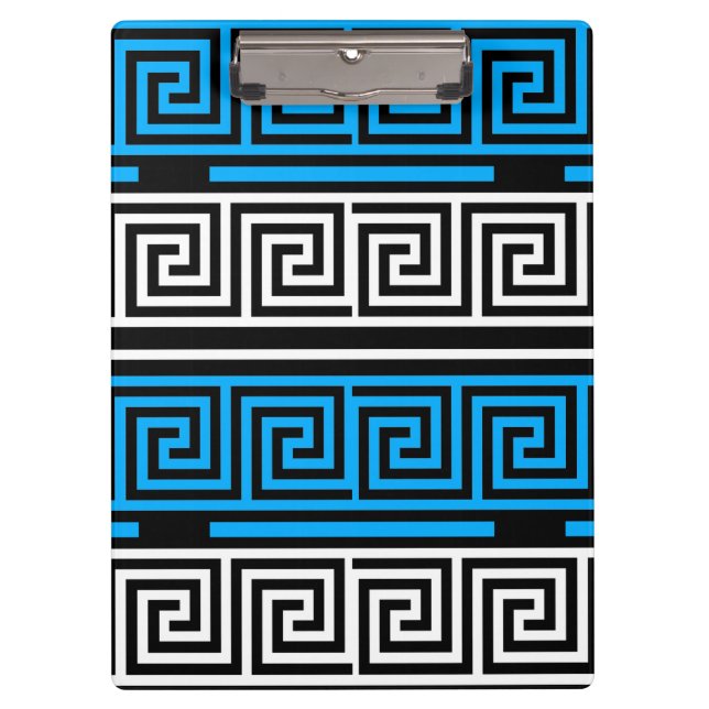 Blue Black White Greek Key Fret Pattern Design  Clipboard (Front)