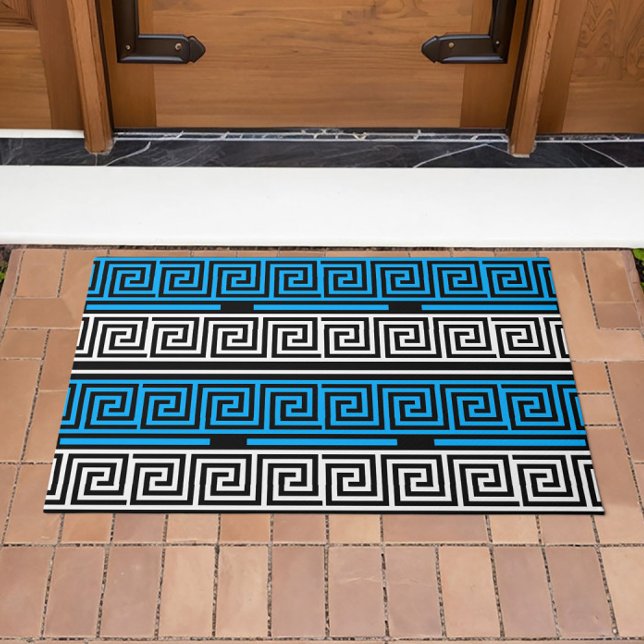 Blue Black White Greek Key Fret Pattern Design  Doormat (Creator Uploaded)