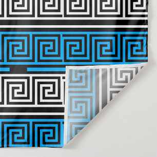 Blue Black White Greek Key Fret Pattern Design Fabric