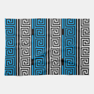 Blue Black White Greek Key Fret Pattern Design Kitchen Towel