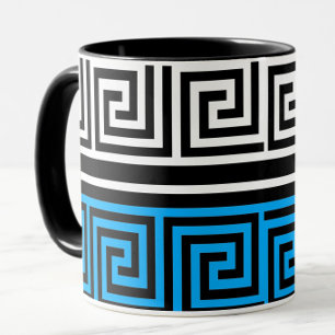 Blue Black White Greek Key Fret Pattern Design Mug