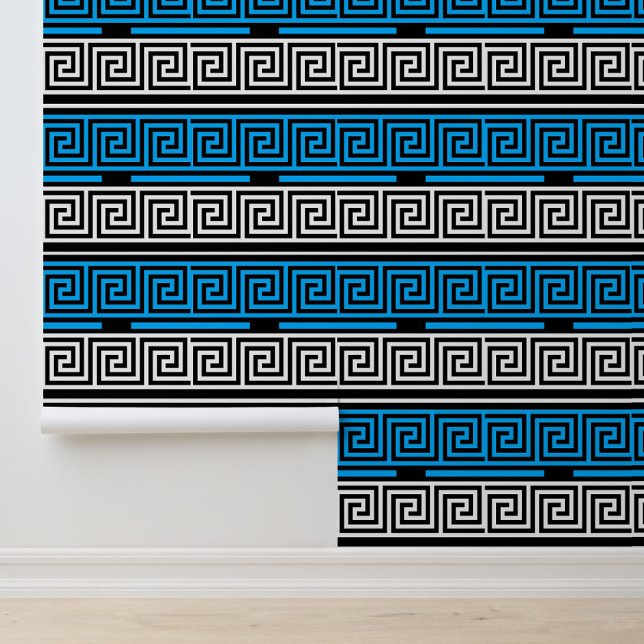 Blue Black White Greek Key Fret Pattern Design  Wallpaper (Creator Uploaded)