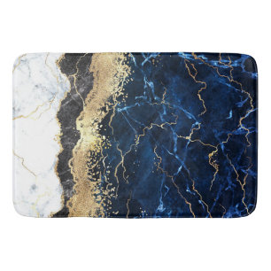 Blue Black White Marble Glam Bath Mat