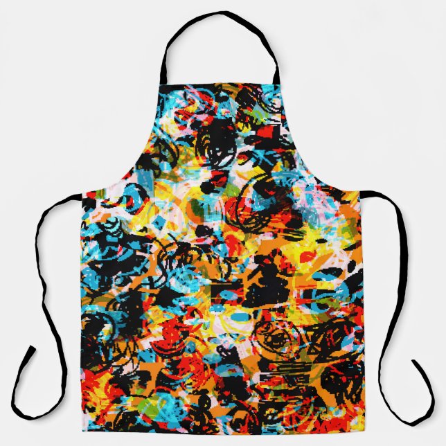 Blue, black, white, orange colour. Bright seamless Apron (Front)