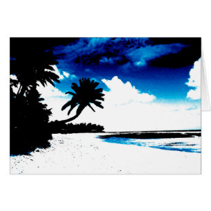 Blue Black White palm Tree Silhouette