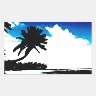 Blue Black White palm Tree Silhouette Sticker