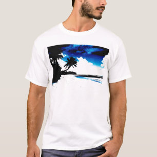 Blue Black White palm Tree Silhouette T-Shirt