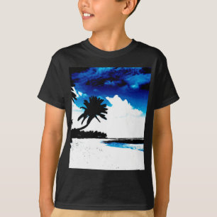 Blue Black White palm Tree Silhouette T-Shirt