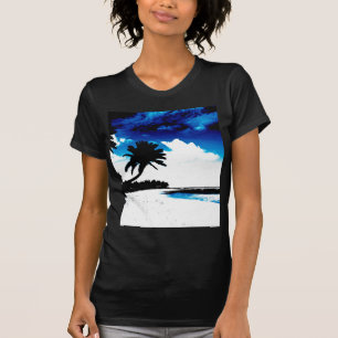 Blue Black White palm Tree Silhouette T-Shirt