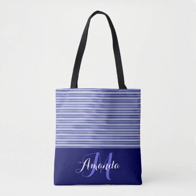 Blue Black & White Pinstripes with Solid Colour #1 Tote Bag (Front)