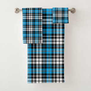 Blue Black White Plaid Tartan Pattern Design  Bath Towel Set