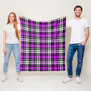 Blue Black White Plaid Tartan Pattern Design  Fleece Blanket