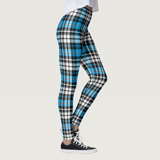 Blue Black White Plaid Tartan Pattern Design  Leggings (Right)