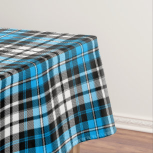 Blue Black White Plaid Tartan Pattern Design  Tablecloth