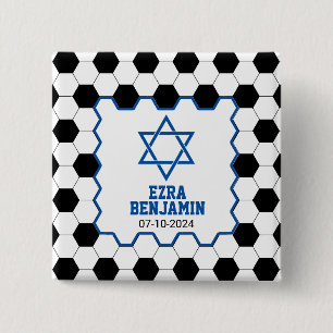Blue Black White Soccer Ball Bar Mitzvah 2 Inch Square Button