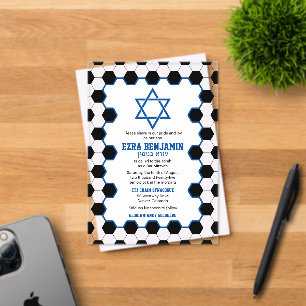 Blue Black White Soccer Ball Bar Mitzvah Acrylic Invitations