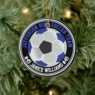 Blue, Black & White Soccer ⚽ Ceramic Ornament