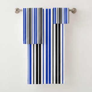 Blue Black White Stripes Pattern Design Bath Towel Set