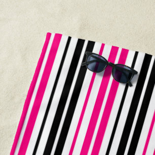 Blue Black White Stripes Pattern Design  Beach Towel