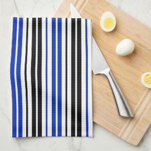Blue Black White Stripes Pattern Design  Kitchen Towel