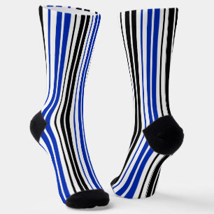 Blue Black White Stripes Pattern Design Socks