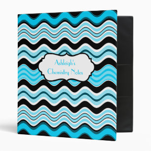 Blue, Black, White Wavy Striped Binder