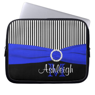 Blue Black White with FAUX Ribbon Laptop Sleeve