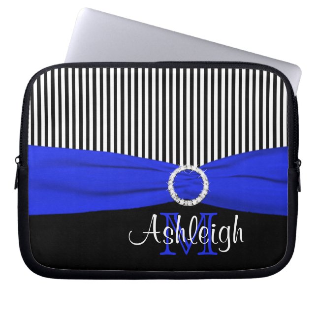 Blue Black White with FAUX Ribbon Laptop Sleeve (Front)