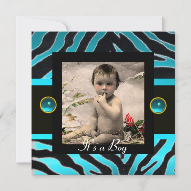 BLUE BLACK WHITE ZEBRA FUR Monogram Photo Template (Front)