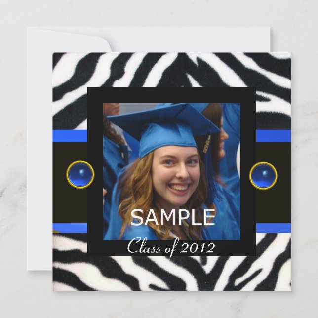 BLUE BLACK WHITE ZEBRA FUR Monogram Photo Template (Front)
