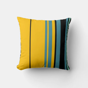 Blue Black Yellow Retro Stripes Art Design Pillow
