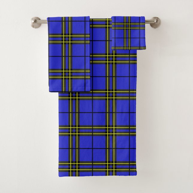 Blue Black Yellow Tartan Bath Towel Set (Insitu)