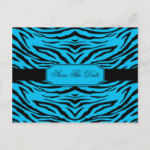 Blue Black Zebra Save The Date Announcement Postcard
